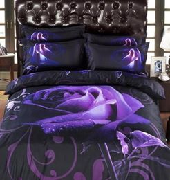 New HD 3d bedding bed linens rose duvet cover set cotton polyester 3d bedding set queen bed set 34pc adult bedclothes purple Y2003719450