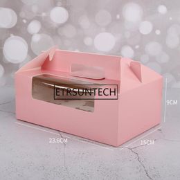 100pcs Paper Cupcake Box With Window 6 Holes Cake Muffin Packing Boxes Wedding Birthday Gift Holder Packaging Supplies