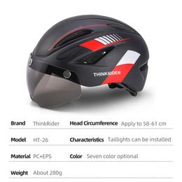 ThinkRider Cycling Helmet with Visor Magnetic Goggles and Tail lights 58-61cm for Men Women MTB Road Bicycle Bike Helmet