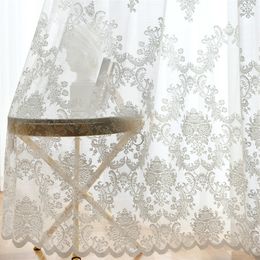 European White lace tulle Curtains sheer for living room bedroom window luxury floral curtain drapes