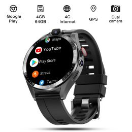 Watches KOM4 4G LTE Smart Watch Men 4GB+64GB Android8.1 GPS 1.43" HD Screen Dual Camera Google Play Store SIM Card Waterproof Smartwatch