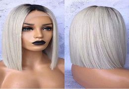 Stock grey ombre wig dark roots short bob wigs for africa americna synthetic lace front wig heat resistant Synthetic Hair2864381