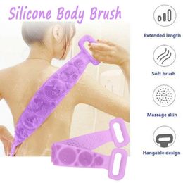 60cm Silicone Bath Body Brush Scrubber Towel Unisex Back Cleaning Shower Strap Body Wash Scrubber Belt for Women Men Exhausting