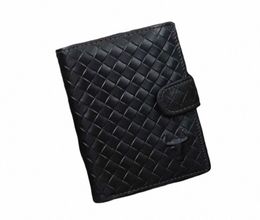 genuine Real Leather Mens Bifold Woven Wallet Mey Card Coin Holder Black NS2 E7jd#