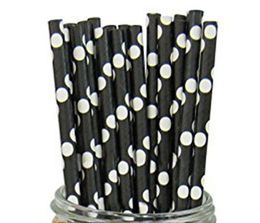 25pcs Black Red Paper Straws For Birthday Wedding Decorative Party Event Drinking Straws Supplies