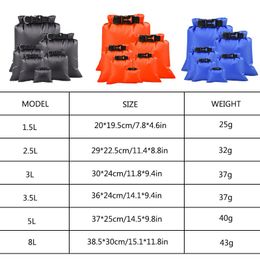 1.5/2.5/3/3.5/5/8L 6PcsOutdoor Waterproof Dry Bag Sack Floating Dry Gear Bags For Boating Fishing Rafting Swimming