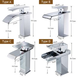 Single Handle Waterfall Matte Black Bathroom Basin Faucet Waterfall Spout Hot&Cold Sink Mixer Tap Deck Mounted Brass Taps Crane