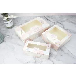 20pcs Pink Marbling Kraft Paper Gift Box With Window Cookie Cake Mooncake Packaging Box Valentine's Day Wedding Party Favours