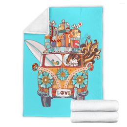 Blankets Hippie Bus Sherpa Blanket Plush Velvet Warm Sheet Cartoon Office Nap 3D Printed Fleece Throw