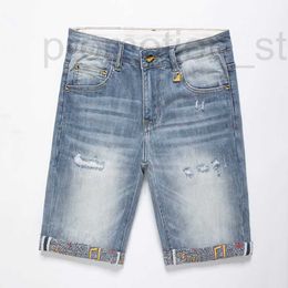 Мужские джинсовые дизайнерские джинсовые шорты, летняя повседневная мода, молодежная тенденция, взбитый печати, тонкая посадка, эластичный квартал Mlsh