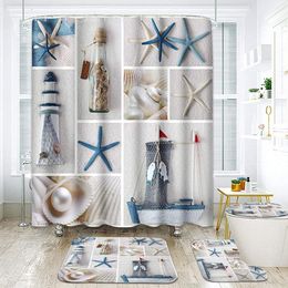 Bathroom Accessories Set Ocean Theme Shower Curtain Bath Mat Toilet Cover U Shape Pad Durable for Home Hotel Gifts