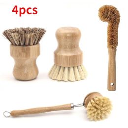 4 Pcs Plant Based Cleaning Brush Set,Bamboo Kitchen Scrub Set Tablewa Kichen New