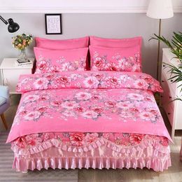 Bedding Sets Elegant Floral Skirt Skin-friendly Lace Thickened Brushed Duvet Cover Girls For 1.5M 1.8M Bed Bedspreads Home Decor