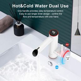Briwellna Electric Warer Heater Faucet 2 in 1 Basin Tap With Digital Display Flowing Water Heater 220V Electric Bathroom Taps