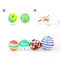 12pcs/set Ball Mouse Cat Toys Pet Accessories Feather Play Teaser Wand Stick Toys For Cat Bell Interactive Toy Pet Supplies Set