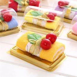 50sets/lot hotsale Swiss Roll Towel Lovely Mini Cake shape Towel Microfiber fabric Kids Hand Towel Face Towel Party Gifts