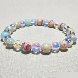 Beaded Mg1825 Design 8 Mm Sea Sent Jasper Aura Quartz Bracelet Chakra Healing Gemstone Friendship Jewellery Drop Delivery Bracelets Dhqxf