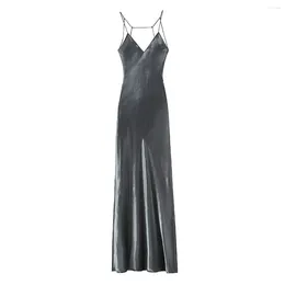 Casual Dresses Summer Elegant Women French Style Sexy Swinging Collar Satin Sleeveless Slim White Dress Ladies Stylish