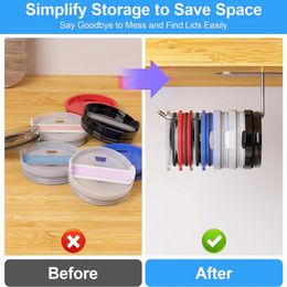 Wall-mounted Lid Rack Under-cabinet Tumbler Lid Organizer Self-adhesive Anti-drop Design for Clutter-free Kitchen Cabinets