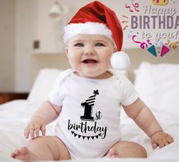 My First Birthday Newborn Rompers Baby Boys Girls Born Crawling Short Sleeve Bodysuits Toddler Infant Casual Clothing Outfits