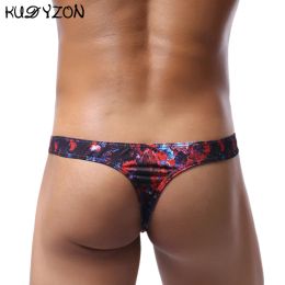 KUDYZON Print Mens Thongs And G Strings Low Rise Men Sexy Briefs Jockstrap Pouch Cuecas Mesh Underpants Gay Slip Homme String