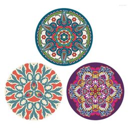 Table Mats Bohemian Pattern Round Woven Ramie Placemats Anti Slip Dining Bowl Pads Drink Cup Coasters For Farmhouse