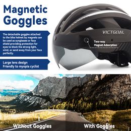 VICTGOAL Bike Helmet with Goggle Men LED Rear Light & Sun Visor Women Cycling Helmet MTB Road Bicycle Helmet