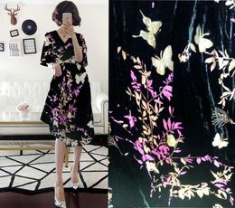 Crazy Discount High Grade Luxury Black Butterfly Flowers Flocking Fabric Silk Velvet Fabric For Dress/Suit Tissus Metre Telas