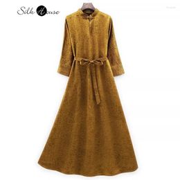 Casual Dresses High Quality 60MM Natural Mulberry Silk Long Sleeved Heavy Satin Fragrant Cloud Gauze Leather Women's Fashionable Dress