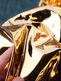 Mirror Reflective PU Leather Fabric Gold Silver Stiff Feel DIY Decor Bags Stage Coat Clothes Designer Leather Fabric