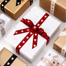 16mm Love Ribbons Gold Foil Printed Satin Birthday Wedding Gifts Box Packaging Party Valentine's Day Decor Handmade Material DIY