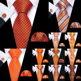 Neck Ties Barry. Wang Orange Silk Mens Tie Hanky Cufflinks Set Jacquard Pink Purple Salmon Gold Necklace Mens Wedding Business Party GiftC240410