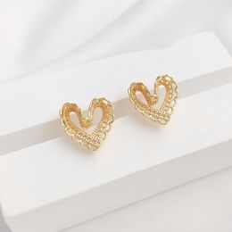 6PCS 12*12MM 14K Gold Color Brass Heart Shape Stud Earrings Pins Earrings Jewelry Making Supplies Findings Diy Accessories