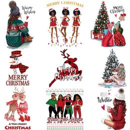 Christmas Girls Iron-On Transfers For Clothing Patches A-Level Washable T-Shirts Thermo Adhesive Patches Merry Christmas Sticker