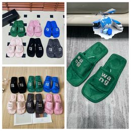 Designer slides Luxury Sandals Women Slip On Black pink green Pool rhinestone VELCRO GAI fashion week party 35-42 Vacation Free shipping