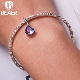 BISAER 925 Sterling Silver Charms Transparent Heart Starfish Shell Perfume Rose Pendant Fit Bracelet Necklace DIY Jewellery Gift