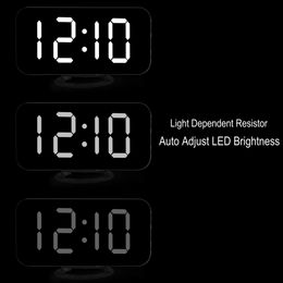 LED Digital Alarm Clock Snooze Display LED Time Night Table Desk 2 USB Charger Ports for Android/IOS Phone Alarm Mirror Clock