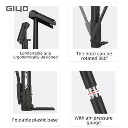 Giyo Bicycle Floor Standing Pump High Pressure Portable Tyre Inflator Presta/Schrader Valve MTB Road Bike Pump Cycling Accessory