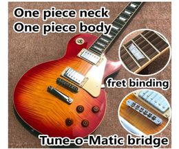 Delivery one piece Neck one piece body electric guitar Upgrade TuneoMatic bridge guitar Tiger Flame standard guitar7860771