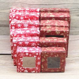 10Pcs Candy Paper Gift Red Snow Cute Size Box Gifts Box With Window Marbling/Handmade/Christmas Print Package Box Party Suppiles