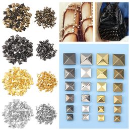 50 Sets 6-12MM Pyramid Square Rivets DIY Crafts Garment Bag Shoes Bracelets Belt Studs Metal Square Spikes Fix Stud Accessories