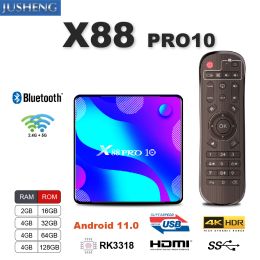 Box X88 Pro 10 Android 11.0 Smart TV Box 4GB 64GB RK3318 USB3.0 1080P H.265 4K 60fps Google Player Set Top Box Midea Player