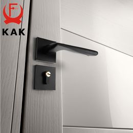 KAK Mute Black Door Lock Aluminium Alloy Interior Door Lock Handle Modern Anti-theft Room Wood Door Lock Furniture Door Hardware