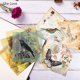 Chzimade 8Pcs/lot Flower Birds Patterm Vellum Paper Vintage Decorative Paper Sticker For Scrapbooking DIY Card Planner Making