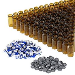 10ml Amber Glass Headspace Vials with Plastic-Aluminum Flip Caps and Rubber Stoppers, 100 Pack, 20mm Flat Bottom Lab Vial(Amber)