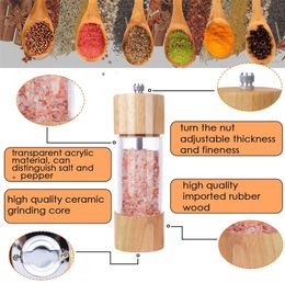 6/8in Salt and Pepper Grinder Mill Oak Wood Manual Seasoning Spice Mill Adjustable Ceramic Grinding Core Kitchen Grinding Tools