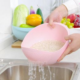 Food Grade Plastic Rice Beans Peas Washing Philtre Strainer Green Pink Colour Basket Sieve Drainer Cleaning Gadget