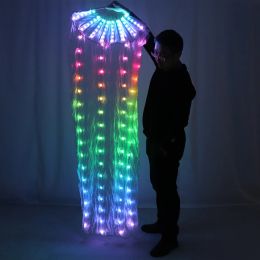LED Full Color Belly Dance Silk Fan Veil Stage Performance Accessories Prop Light Belly dance LED Fans Shiny Rainbow