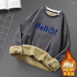 Men's Hoodies Youth Lambswool Autumn And Winter Sweater Casual Teenagers' Long-Sleeved T-shirt Round Neck Fleece Padded Coat