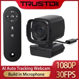 Webcams Trust AI Webcam 1080P 30FPS Web Camera AI Auto Tracking Living Stream Camera Build in Microphone Remote Control For Youtube